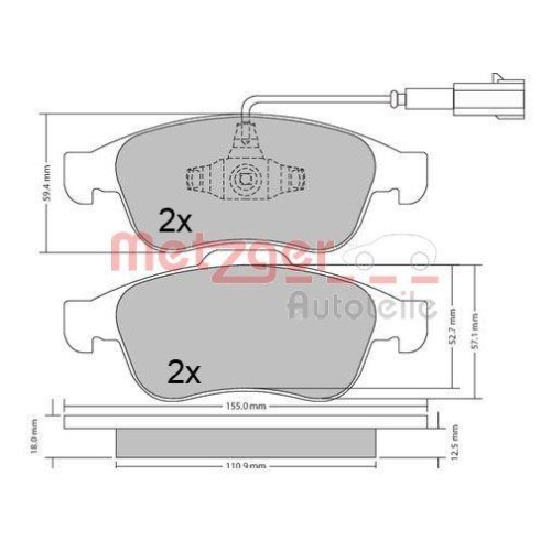 Bremsbelagsatz, Scheibenbremse METZGER 1170671 für ALFA ROMEO, Vorderachse