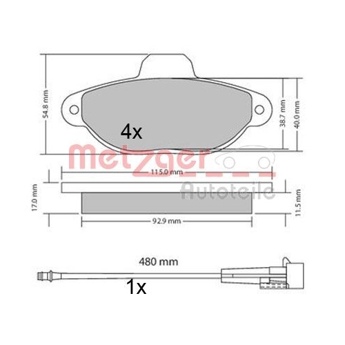 Bremsbelagsatz, Scheibenbremse METZGER 1170678 für FIAT FORD, Vorderachse