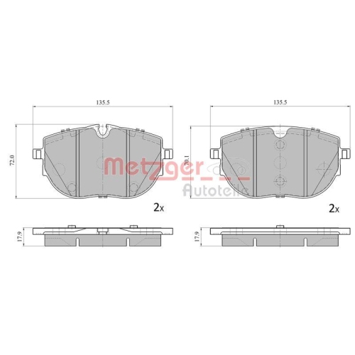 Bremsbelagsatz, Scheibenbremse METZGER 1170961 GREENPARTS für VW, Vorderachse