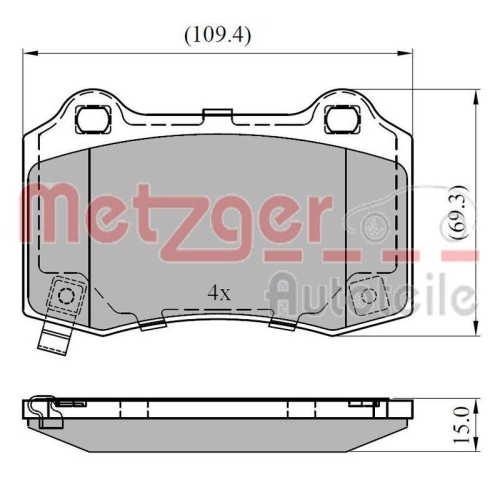 Bremsbelagsatz, Scheibenbremse METZGER 1170964 GREENPARTS für TESLA, Hinterachse