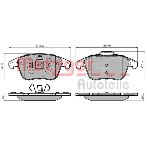 Bremsbelagsatz, Scheibenbremse METZGER 1170968 GREENPARTS für CITROËN PEUGEOT DS