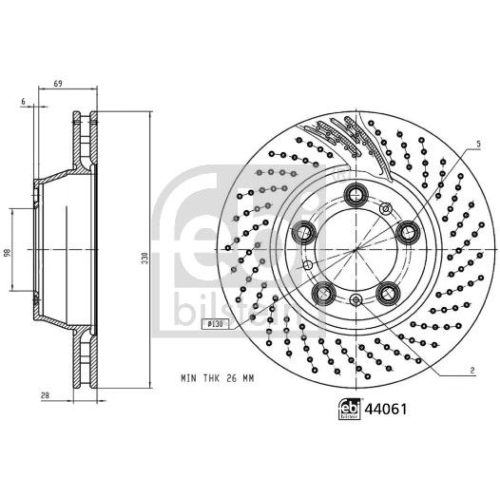 Bremsscheibe FEBI BILSTEIN 44061 für PORSCHE, Hinterachse rechts