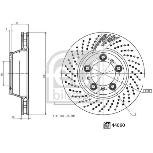 Bremsscheibe FEBI BILSTEIN 44060 für PORSCHE, Hinterachse links