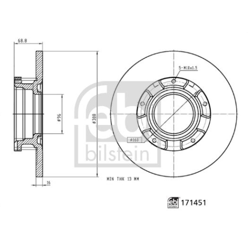 Bremsscheibe FEBI BILSTEIN 171451 für FORD FORD MOTOR COMPANY, Hinterachse