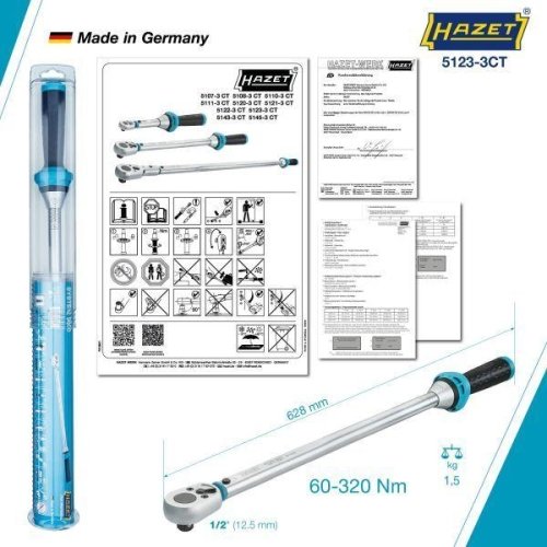 Hazet Werkstatt Drehmomentschlüssel 5123-3CT mit Umschaltknarre 1-800 Nm