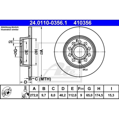 2x Bremsscheibe ATE 24.0110-0356.1 für SEAT SKODA VAG, Hinterachse