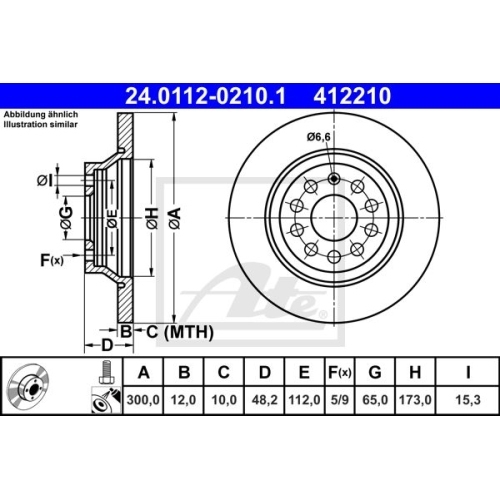 2x Bremsscheibe ATE 24.0112-0210.1 für VAG, Hinterachse