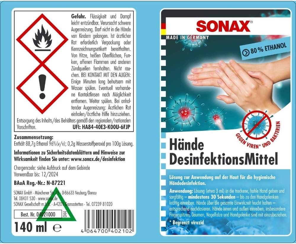 Sonax 04021000 Handdesinfektionsmittel 1x140ml